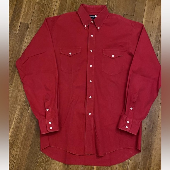 Wrangler Red Brushpopper Western Cowboy Cut Shirt 16-34 X-Long Tails USA Vintage - Picture 1 of 12